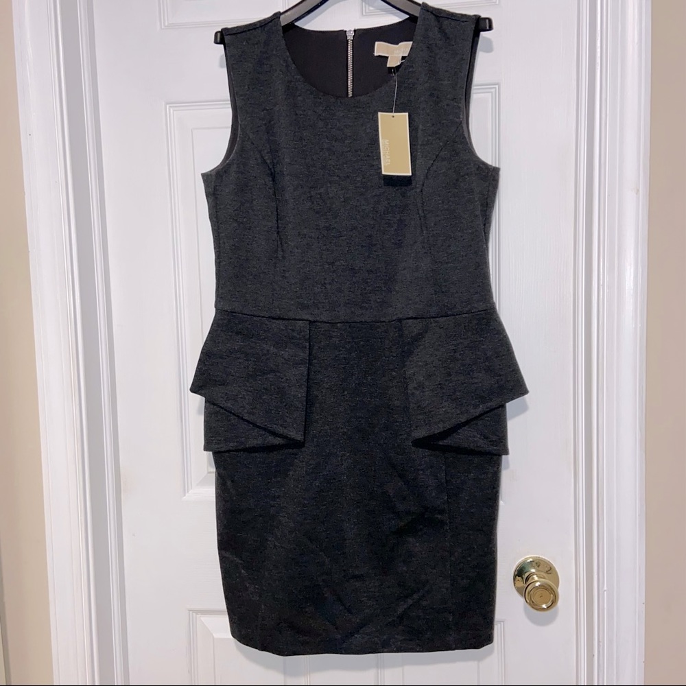 NWT MICHAEL Michael Kors sleeveless peplum gray dress size 12